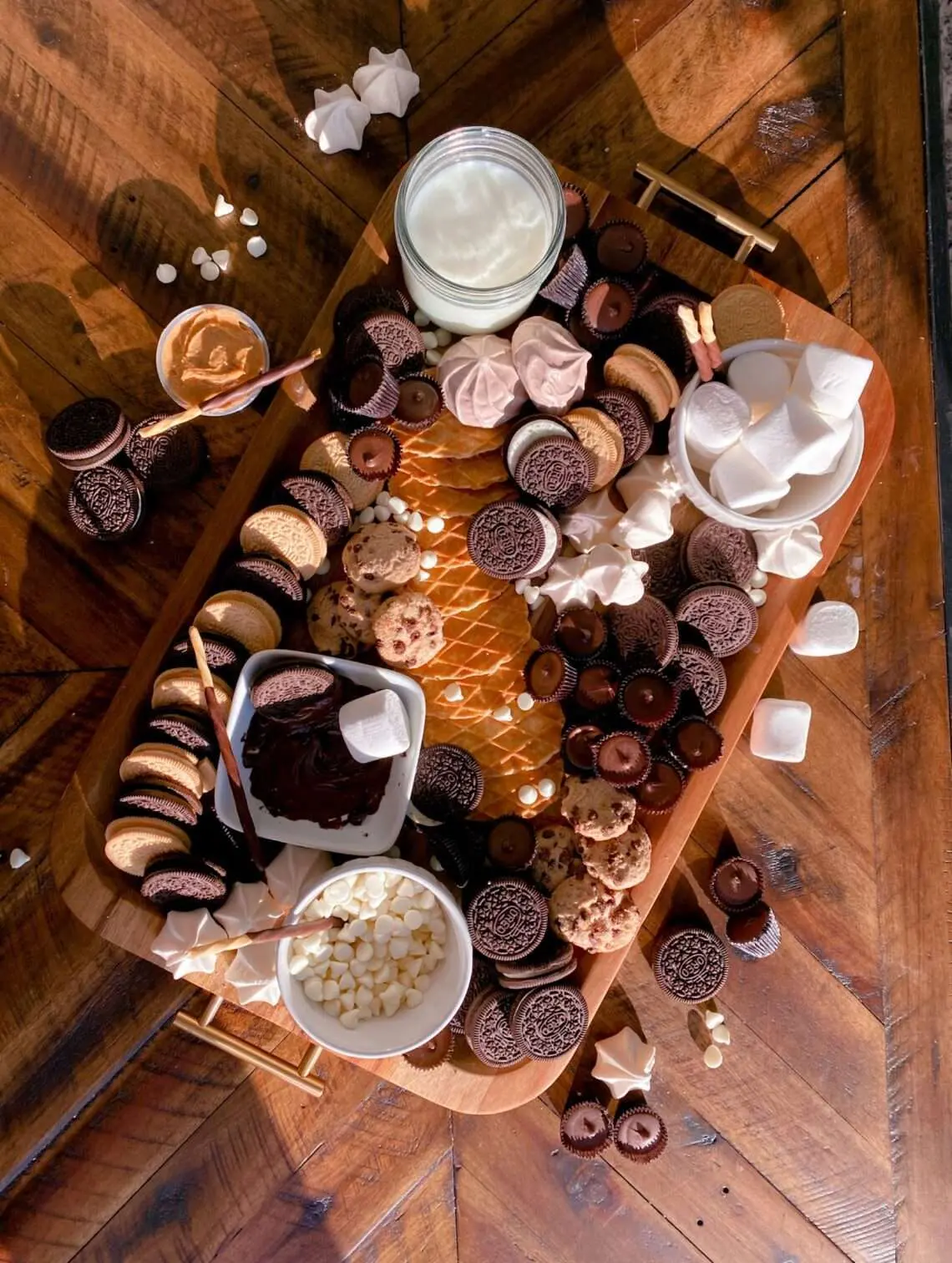 Dessert board with a variety of chocolates.