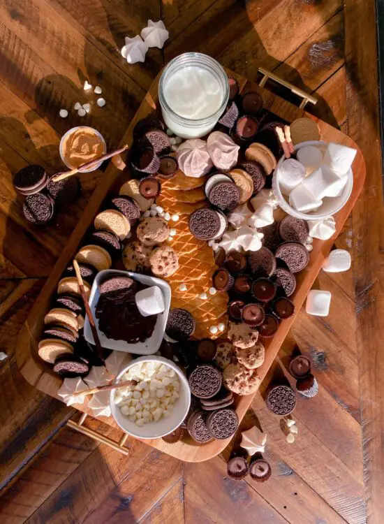 Dessert board with a variety of chocolates.